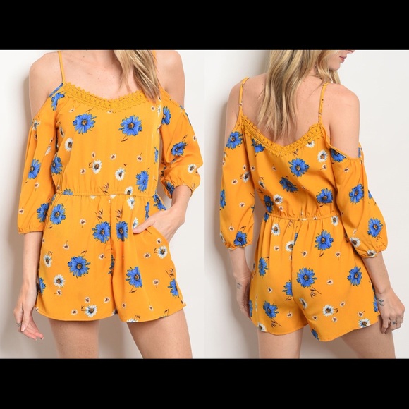 Timing Dresses & Skirts - TIMING YELLOW WITH BLUE FLORAL ROMPER.